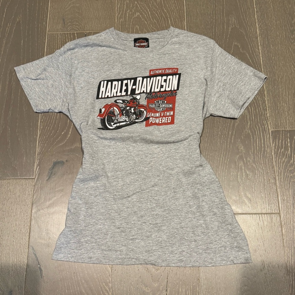 Harley-Davidson Gray Tee with Red Motorcycle Graphic